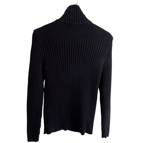 Talbots Women's Ribbed Knit Cardigan Size M Black Cotton Chunky Preppy Classic - Picture 3 of 7